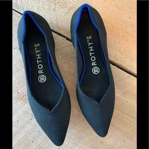 Rothy's Black Flats with Blue Trim